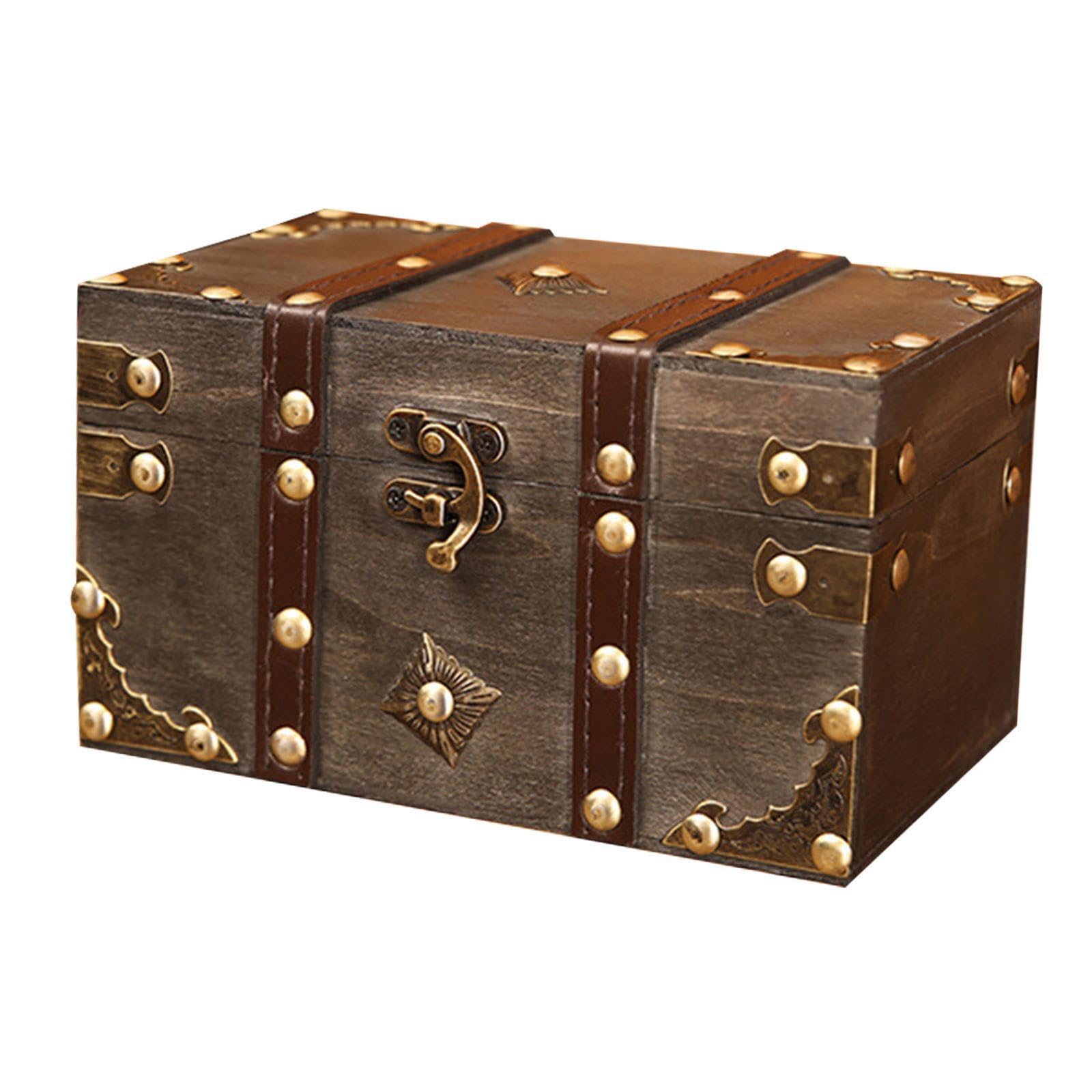 PIXZCSA Timeless Vintage Storage Box With Lock Elegant Jewelry Holder Beautifully Crafted Wooden Keepsake Chest For Organization Jewelry Box Treasure Chest, Gray, S