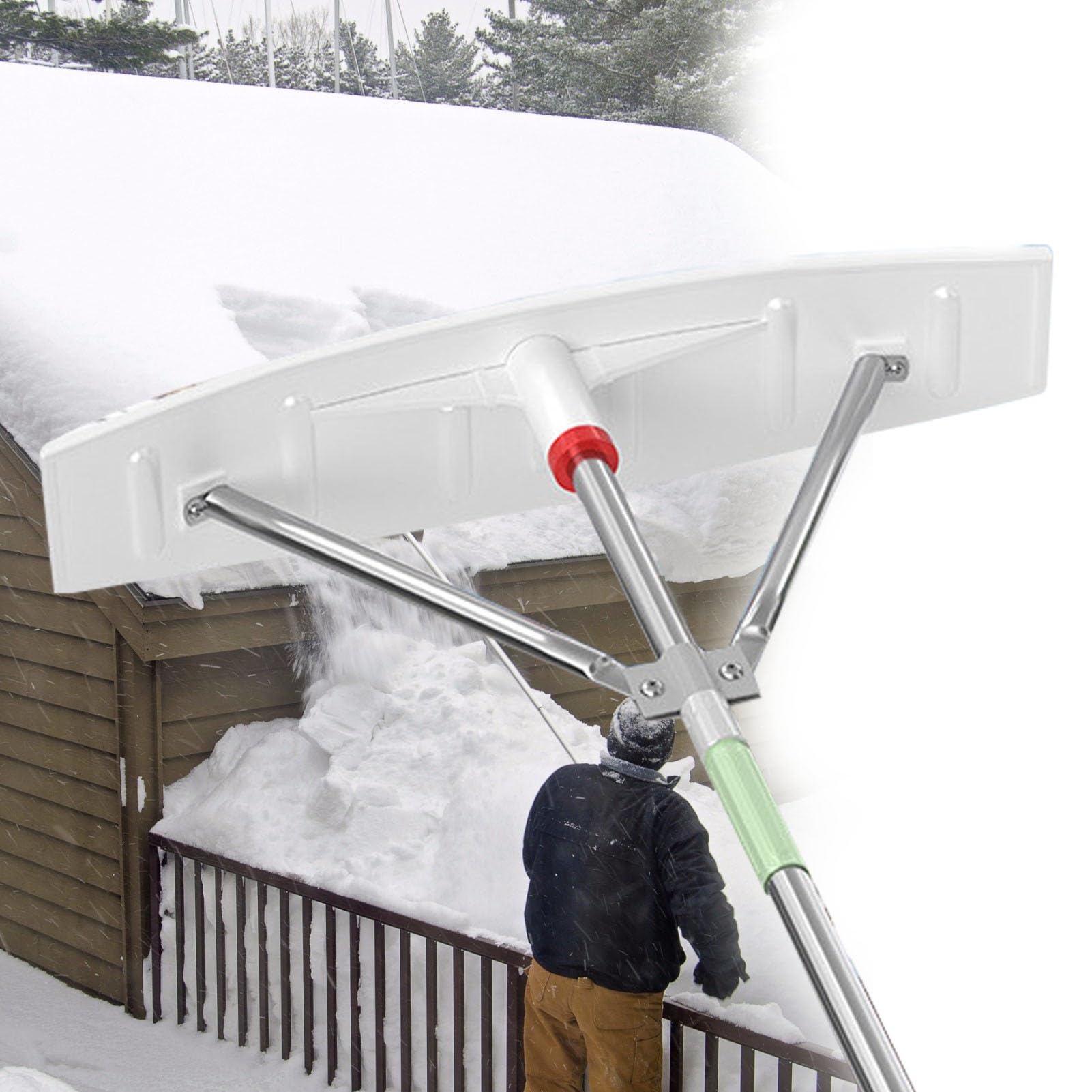 Râteau À Neige Télescopique pour Toiture avec Manche Extensible Réglable De 2 À 6 M Outil Polyvalent De Déneigement pour Toitures Et Serres(23",Long157.5)
