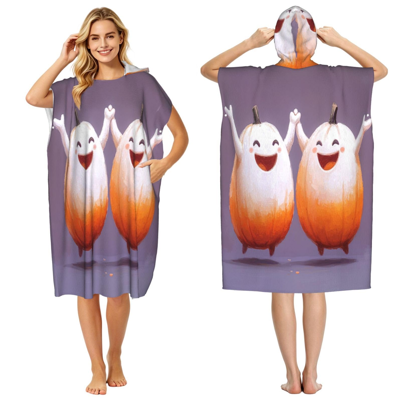 DTHKJNLSF Joyful Pumpkin Adult Hooded Beach Poncho Towel