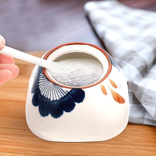Miniatura 2 de Zerodeko Recipientes de alimentos dispensador de cerámica azucarera japonesa para condimentos, caja de condimentos, cuenco de sal y azúcar, tarros