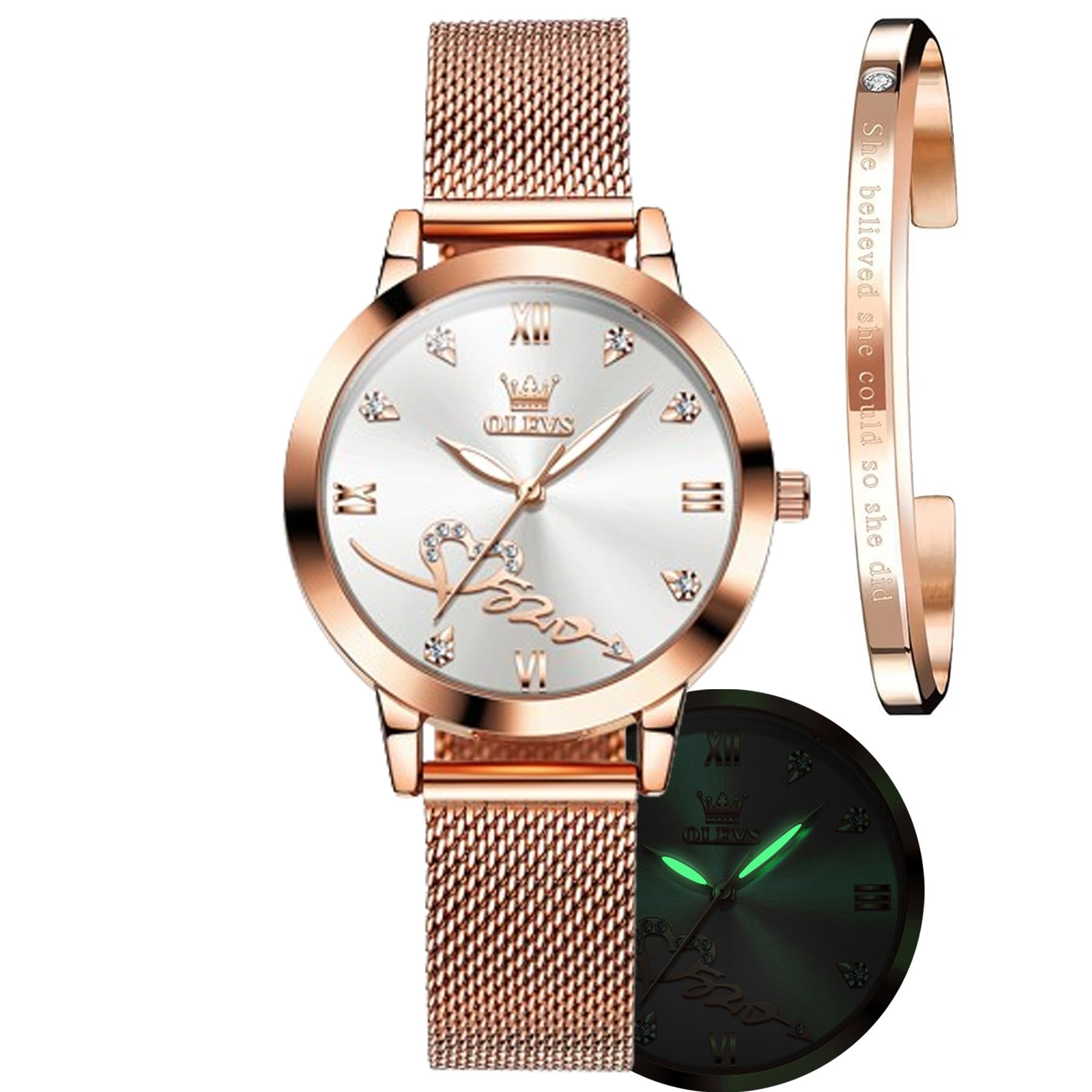 OLEVS Orologio Donna Lusso Oro Rosa Donna Slim Thin Leggero Orologio In Acciaio Inox Mesh Orologi Moda Impermeabile Orologio da Polso Donna,Bracciale Regolabile