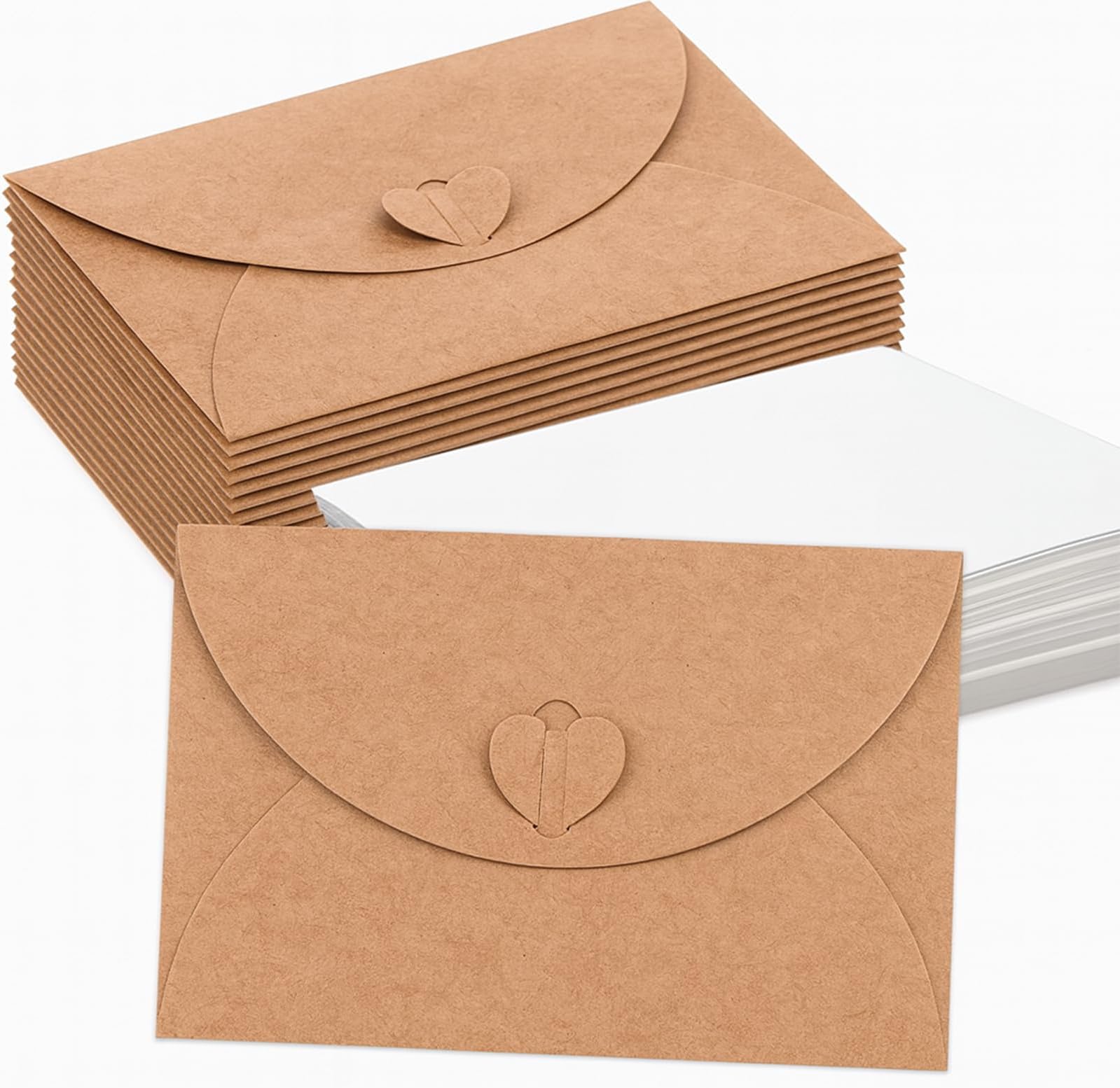 40 Pcs Mini Envelopes with Blank Cards, Gift Card Envelopes,Mini Kraft Paper Envelopes with Heart Clasp for Gift Cards,Wedding Party Favors,Thanksgiving,Kids to Pass Friendship Notes