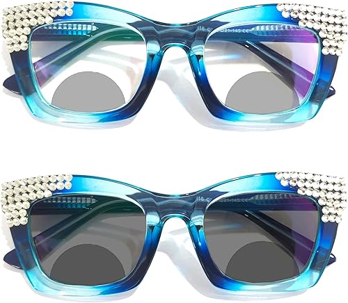 Gafas de lectura con diamantes de imitación brillantes de gran tamaño para mujer, lentes fotocromáticos bifocales de diamantes de presbicia