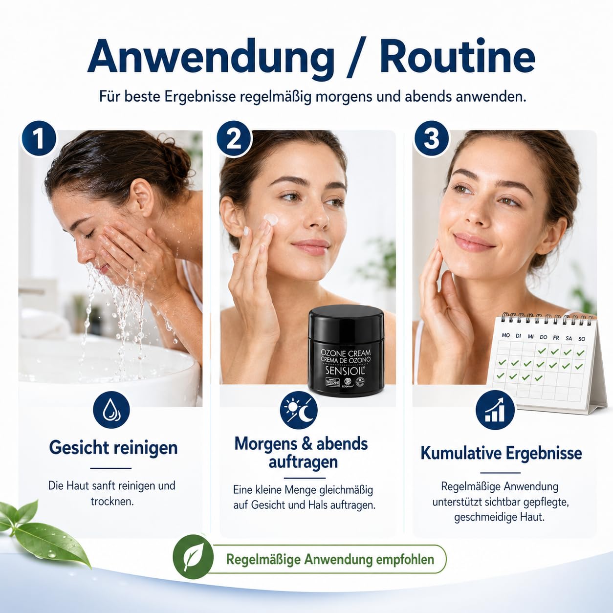 OZOLABS Ozon-Gesichtscreme 50 ml - Feuchtigkeitscreme Anti-Aging für empfindliche Haut | Ozonöl Olive, Sonnenblume + Aloe Vera | Regenerierend für Tag & Nacht | Vegan, Bio | EcoPlus · ISO 9001