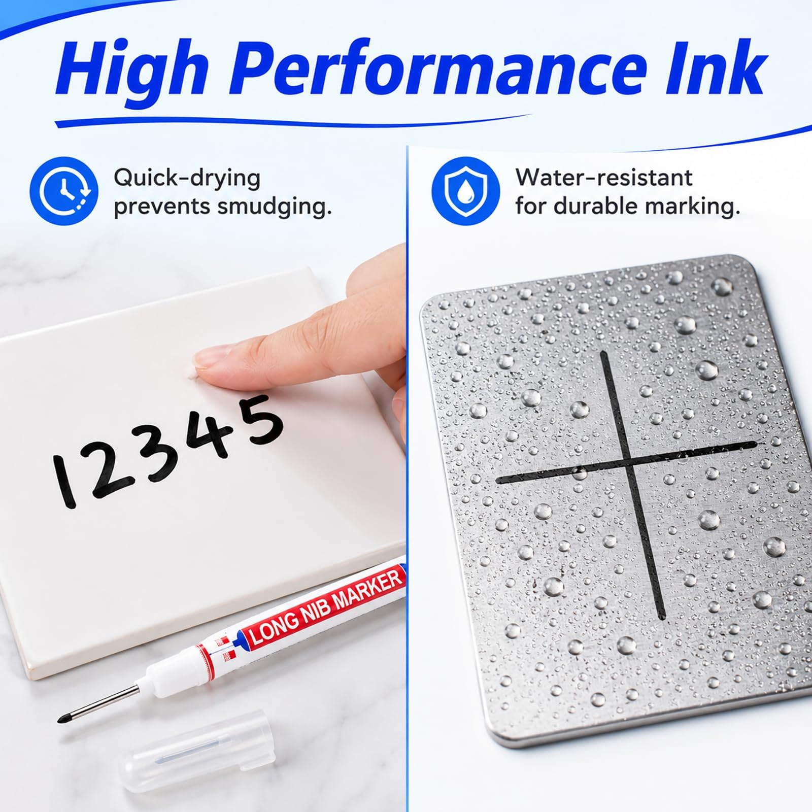 10 Stück Tieflochmarker, Schwarz, Textmarker, Zimmermannsmarker lang, 20 mm, Zimmermannsmarker für Holz, Metall, Kunststoff, präzise Markierung für enge und schwierige Bereiche