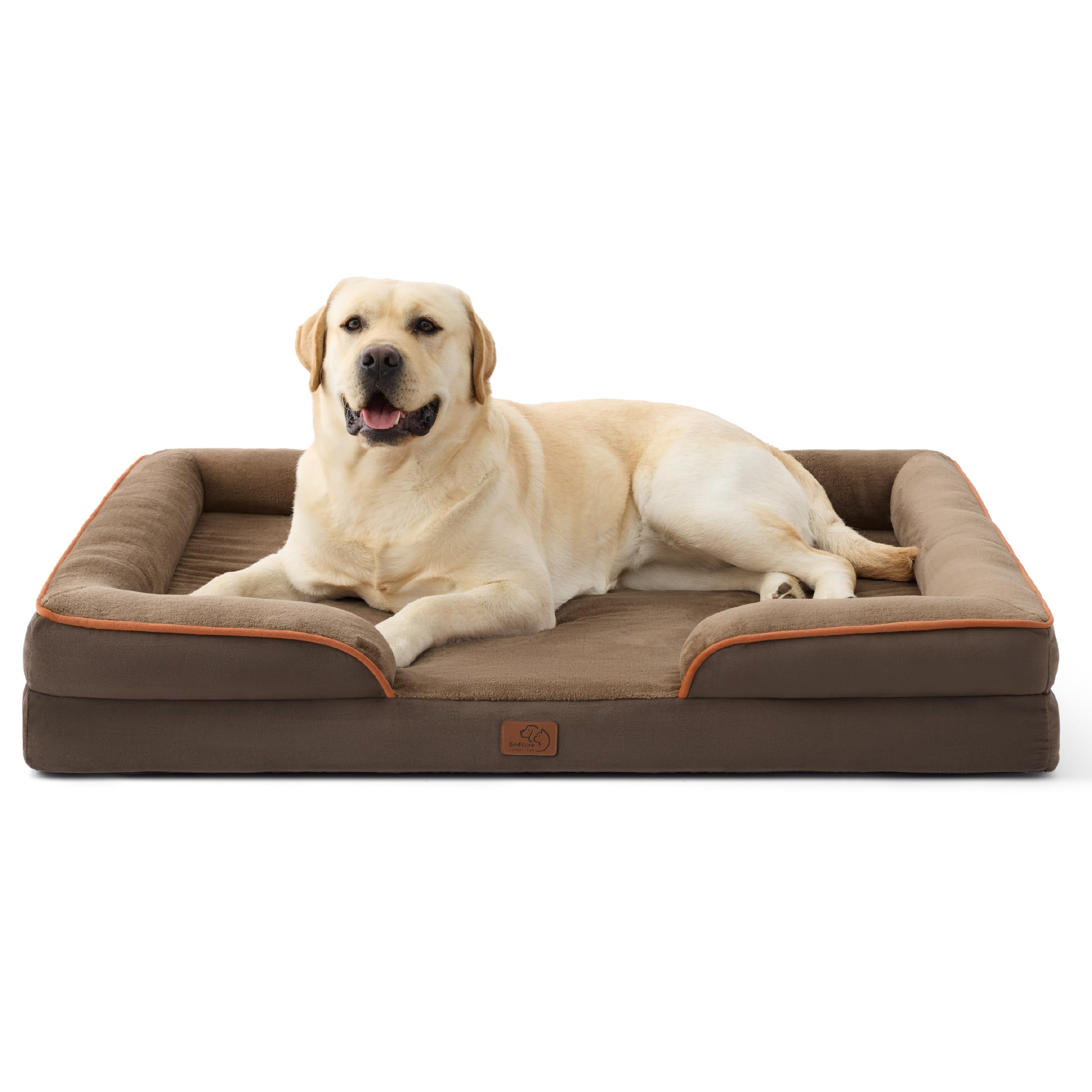 Bedsure Letto per Cani Grande 114x81x17.5cm - Divano per Cani Taglia Gande in Uovo Foam, Colore Marrone, Cuscino per Cani Sfoderabile e Lavabile