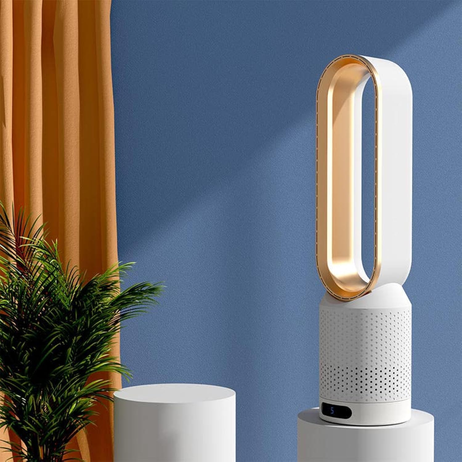 COOLBABY Smart Purification Bladeless Fan - 2in1 Floor and Table Fan With Air Purifier for Refreshing Airflow, Natural Wind Circulation and Improved Air Quality (Gold)