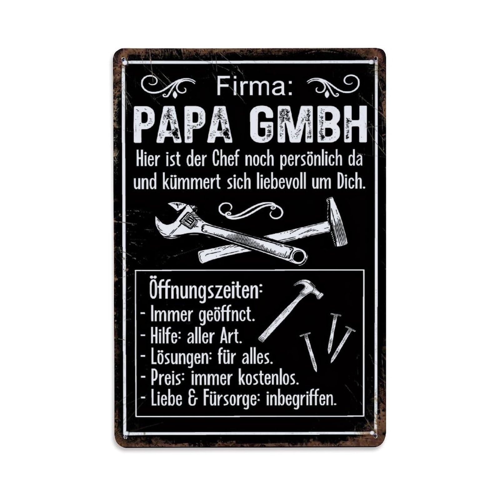 Jdfenggu Vintage Firma Papa Gmbh Tools And Nails Retro Metal Tin Sign, Decor Art Poster For Bar, Home, Man Cave, Kitchen, Laundry Room Gift 8X12inch