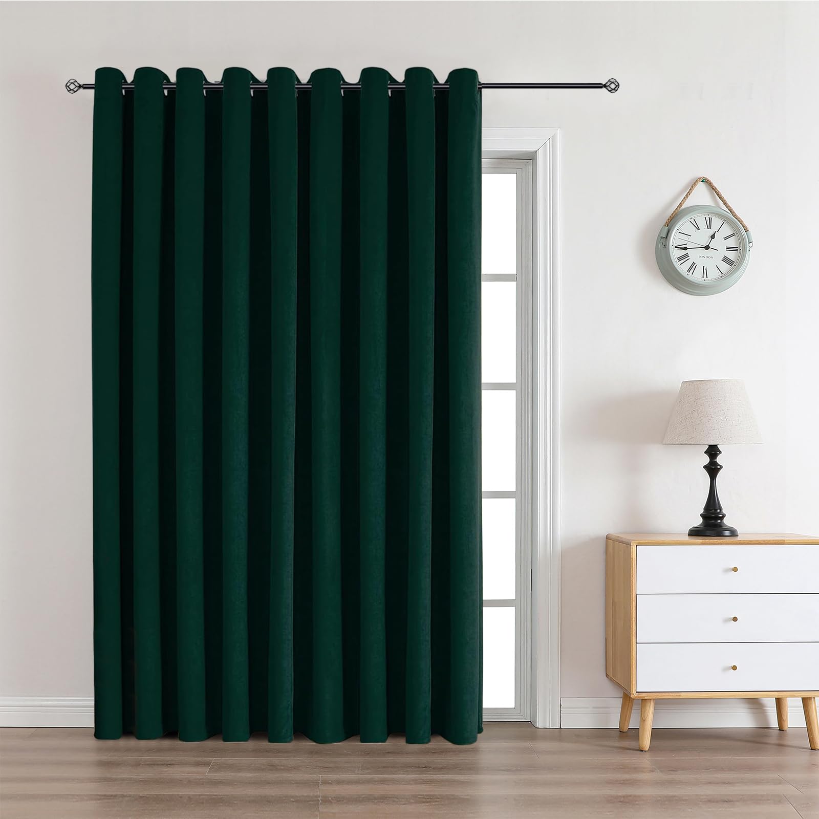 CUCRAF Velvet Blackout Curtain for Bedroom Thermal Insulated Dark Green 1 Panels Ring Top Eyelet Soundproof Curtain Kidsroom and Living Room — image 1