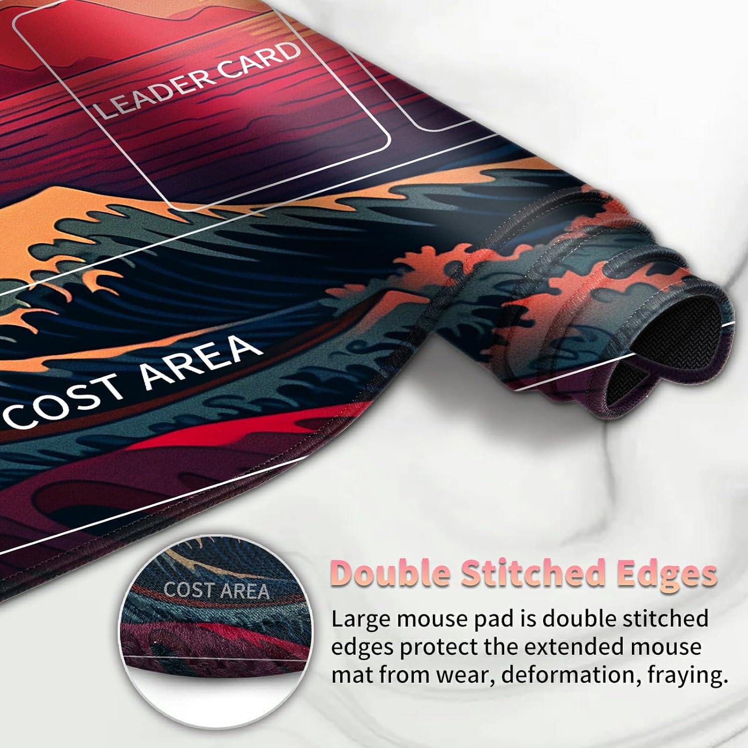 Playmat for OPCG, Card Game Mat Non-Slip Rubber Base and Stitched, 24 x 14 in TCG Play Mat with Zones for OPCG and Other Card Games, Sunset Wave