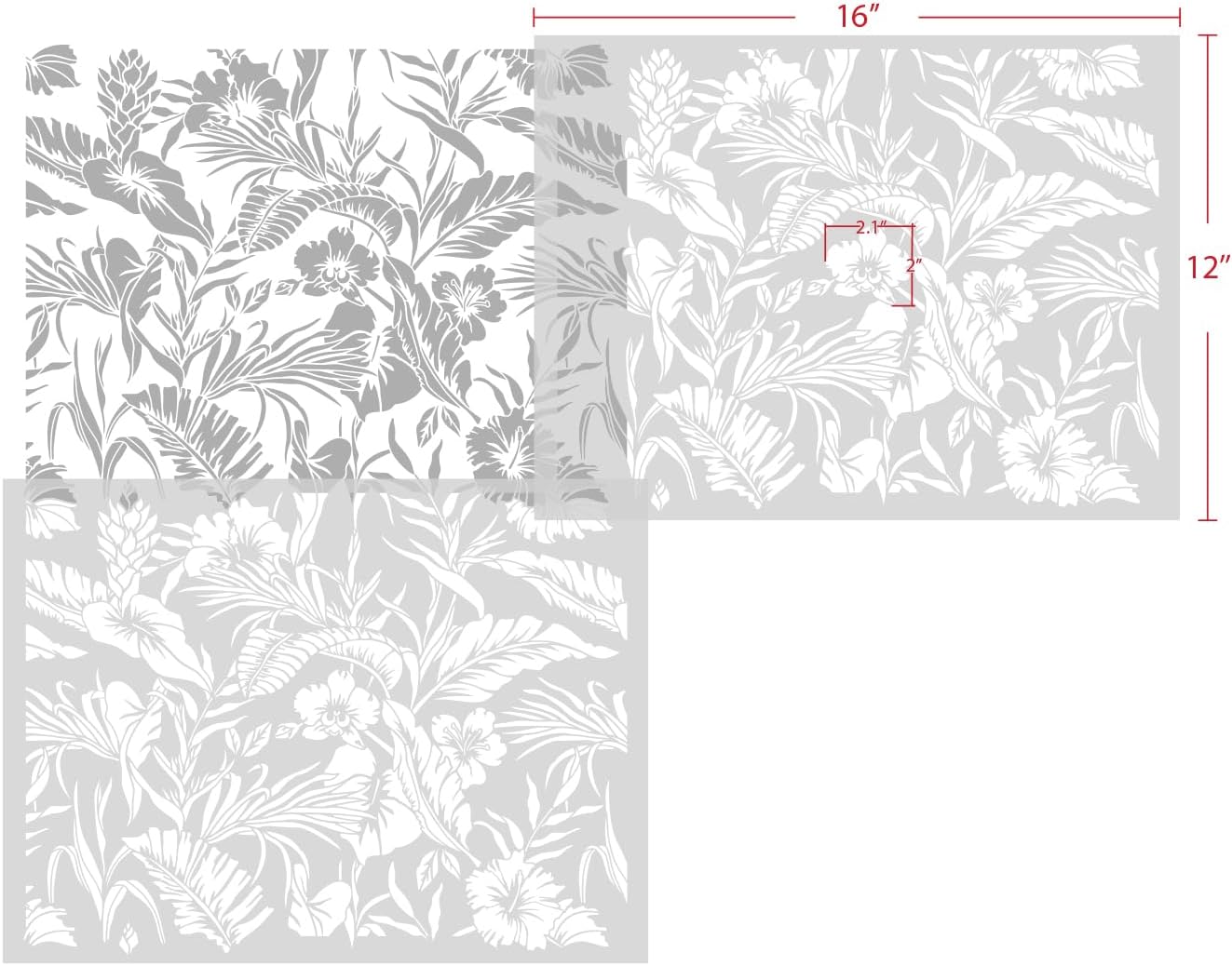 GSS Designs Large Tropical Leaf Stencil 12x16Inch Palm Fern Leaf Stencils for Painting on Walls Nature Tropical Plant Leaves Paint Stencils Hibiscus Flowers