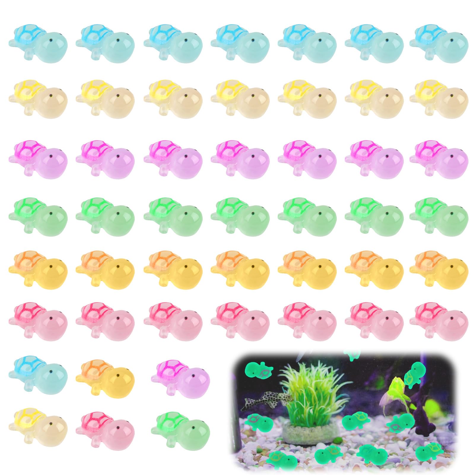 48Pcs Mini Resin Animals Luminous Turtles Resin Tiny Small Turtles Glow in the Dark for Garden Pot Decoration Miniature Moss Landscape Potted Plants Party Decoration Aquarium Dollhouse