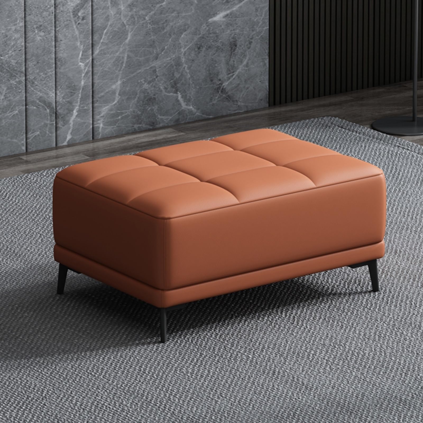 Banc à chaussures orange 60cm en similicuir pour rangement d'entrée