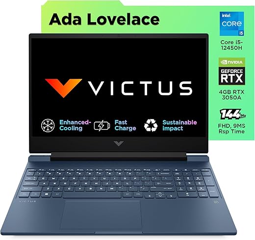 HP Victus, 12th Gen Intel Core i5-12450H, RTX 3050, 16GB DDR4,512GB SSD (Win11, Office21, Blue,2.3kg) 144Hz, 9MS, IPS, 15.6-inch(39.6cm),…