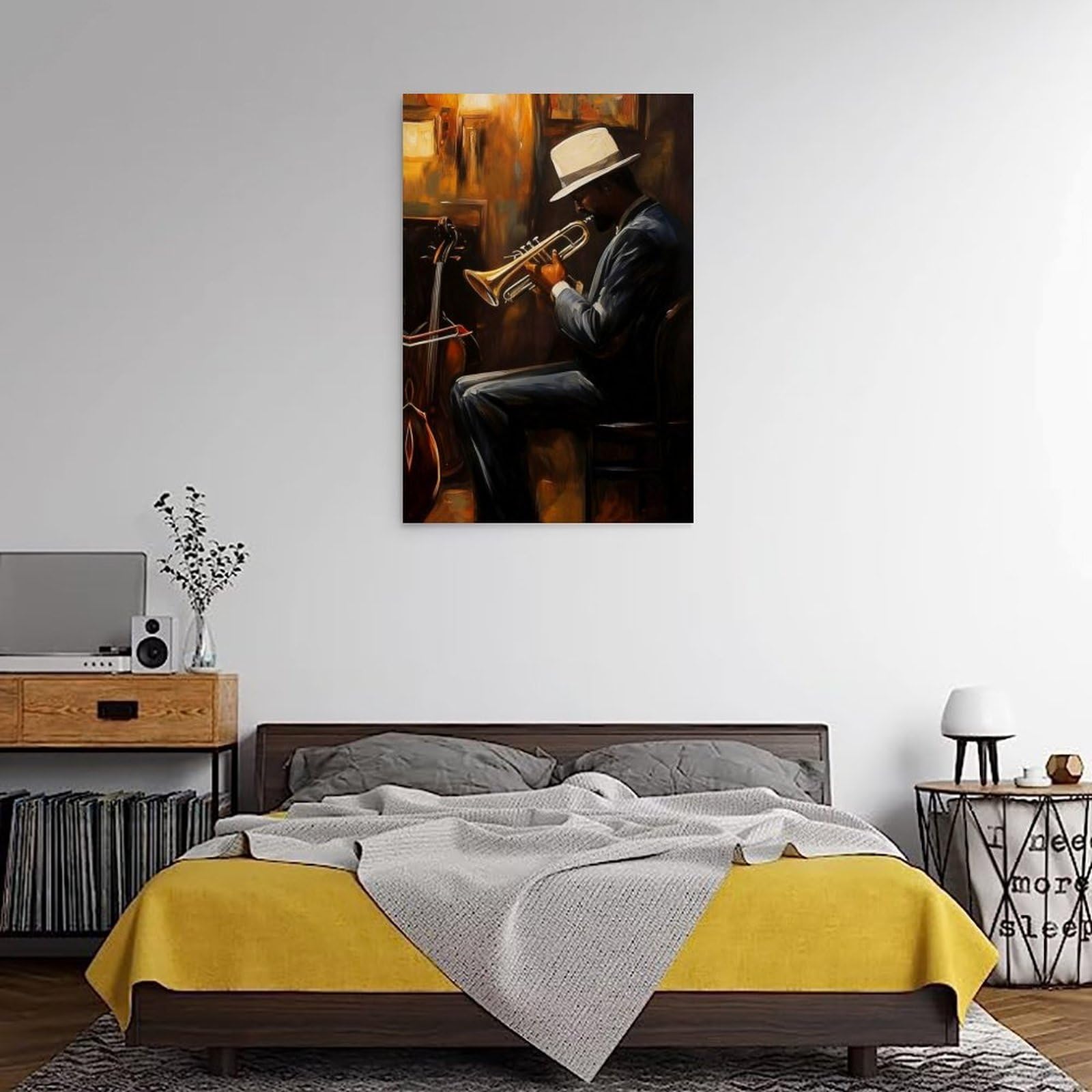 Stampa artistica da parete con musica jazz afroamericana, stampa su tela, stampa a tema musica nera con strumenti musicali, dipinti per uomini, decorazione per la stanza (50 x 75 cm)