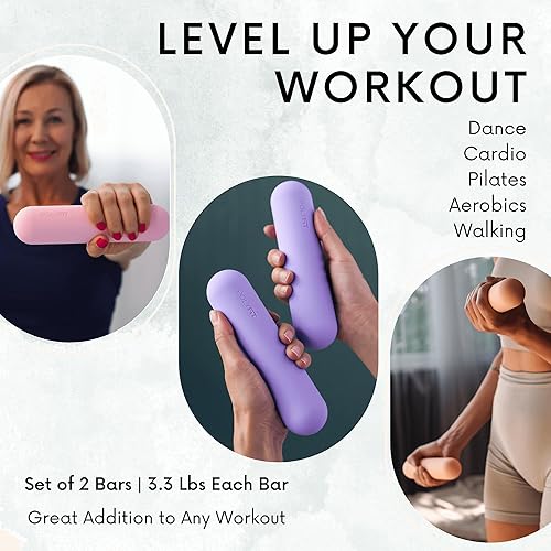 Miniatura 2 de Barras de pesas para mujer  Juego de 2 (3.3 libras  6.5 libras par)  Juego de mancuernas para caminar, yoga, danza, barras, pilates, cardio,