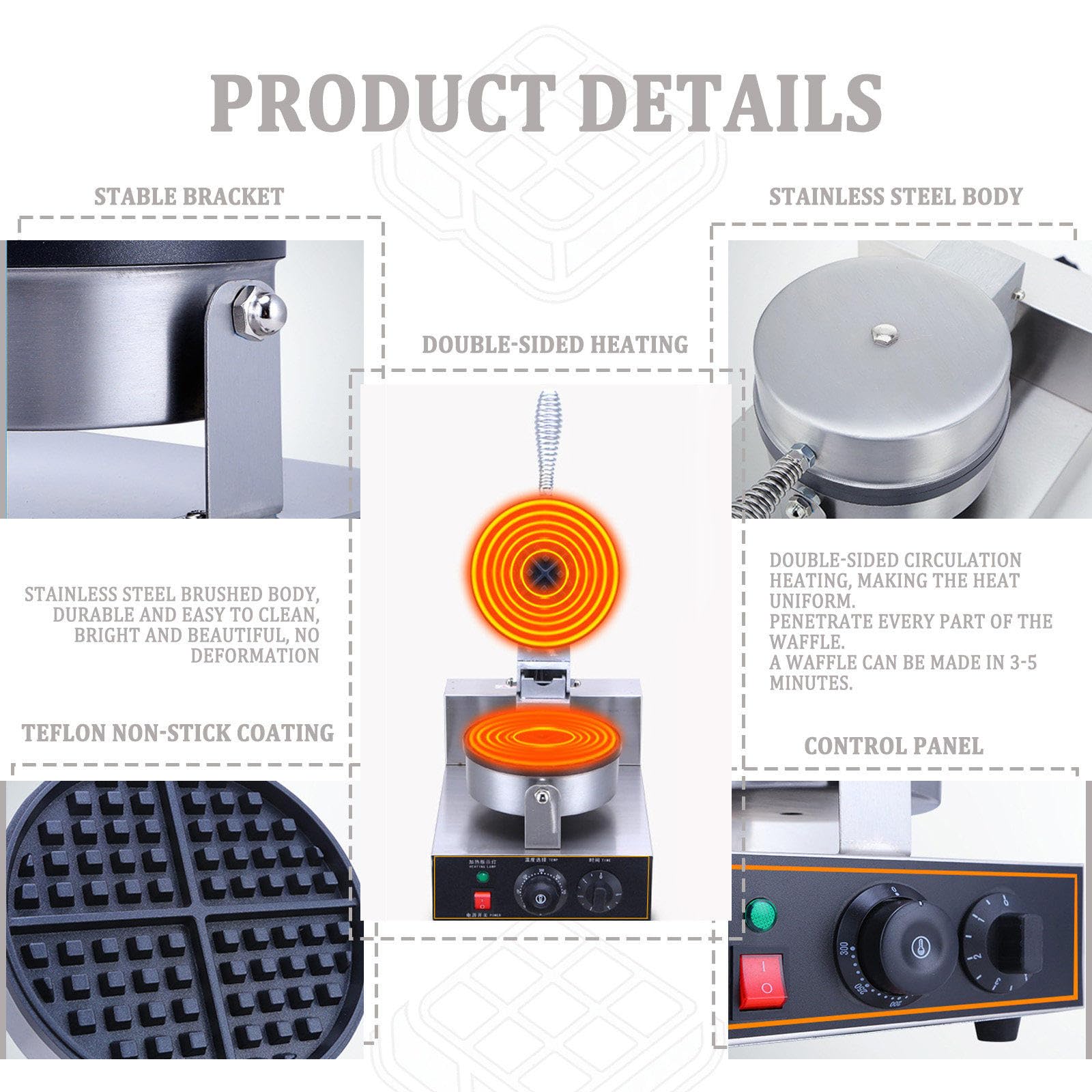 Gofrera Comercial De Doble Cabezal, 2800 W, Gofrera Profesional con Recubrimiento De TeflóN, Cuerpo De Acero Inoxidable, Ideal para Desayunos En CafeteríAs A-110V