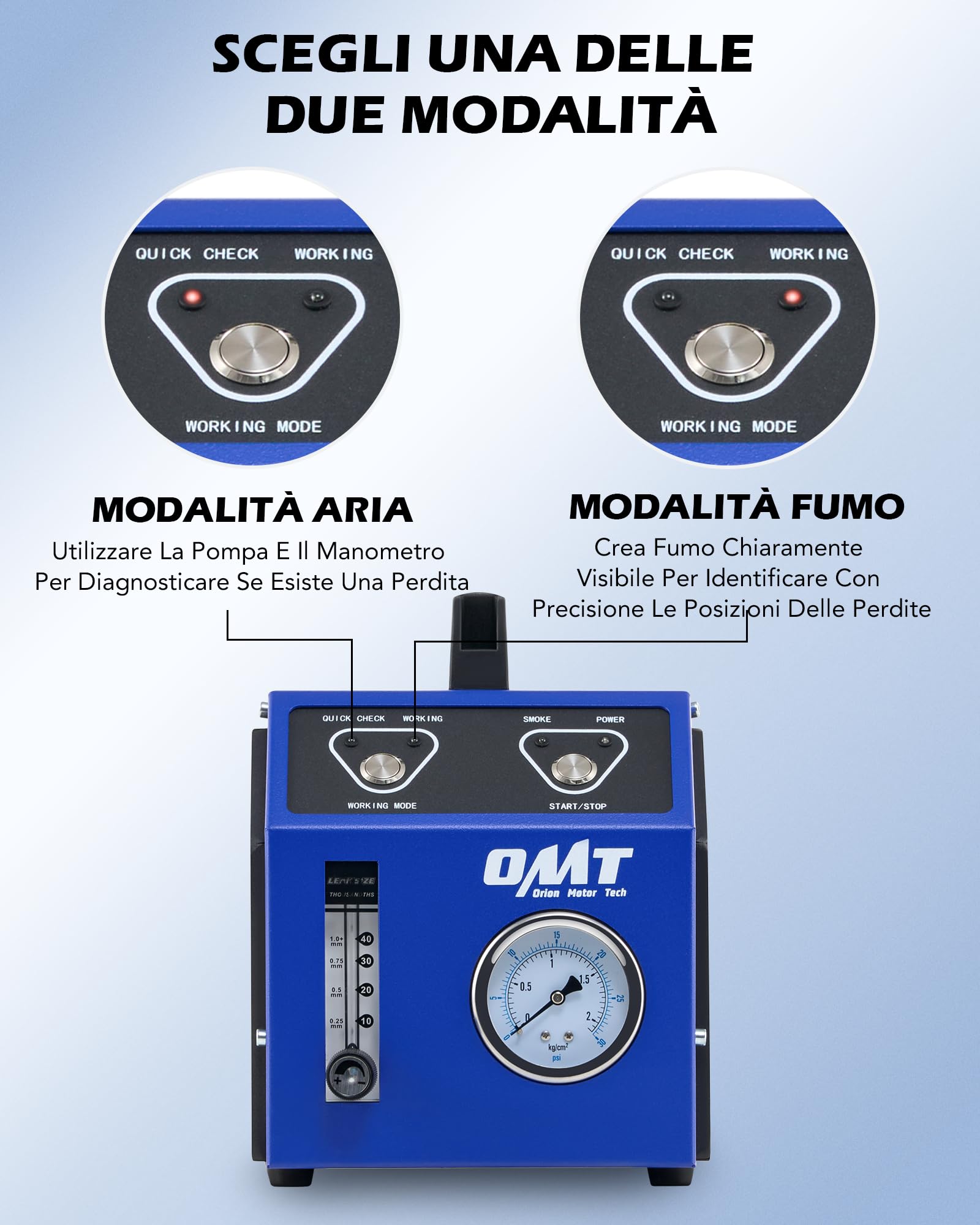 Orion Motor Tech Rilevatore di Perdite Fumo per Auto 12V Macchina di Fumo EVAP per Auto con 6 L/min Manometro, Adattatori Airbag e Coni per Sistema di Carburante EVAP