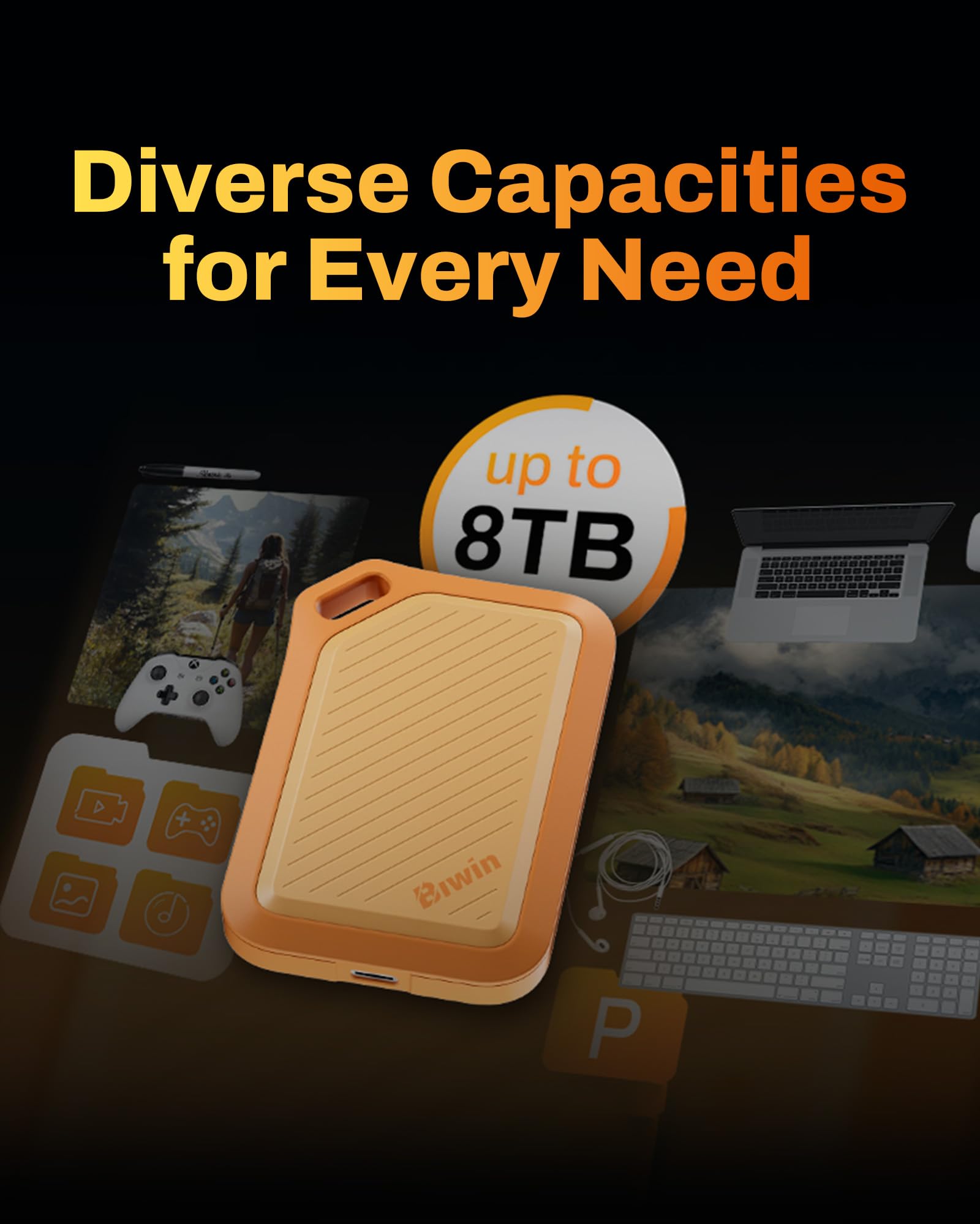 BIWIN Amber PR2000 External SSD 8TB USB 3.2 Gen2x2 - Up to 2000 MB