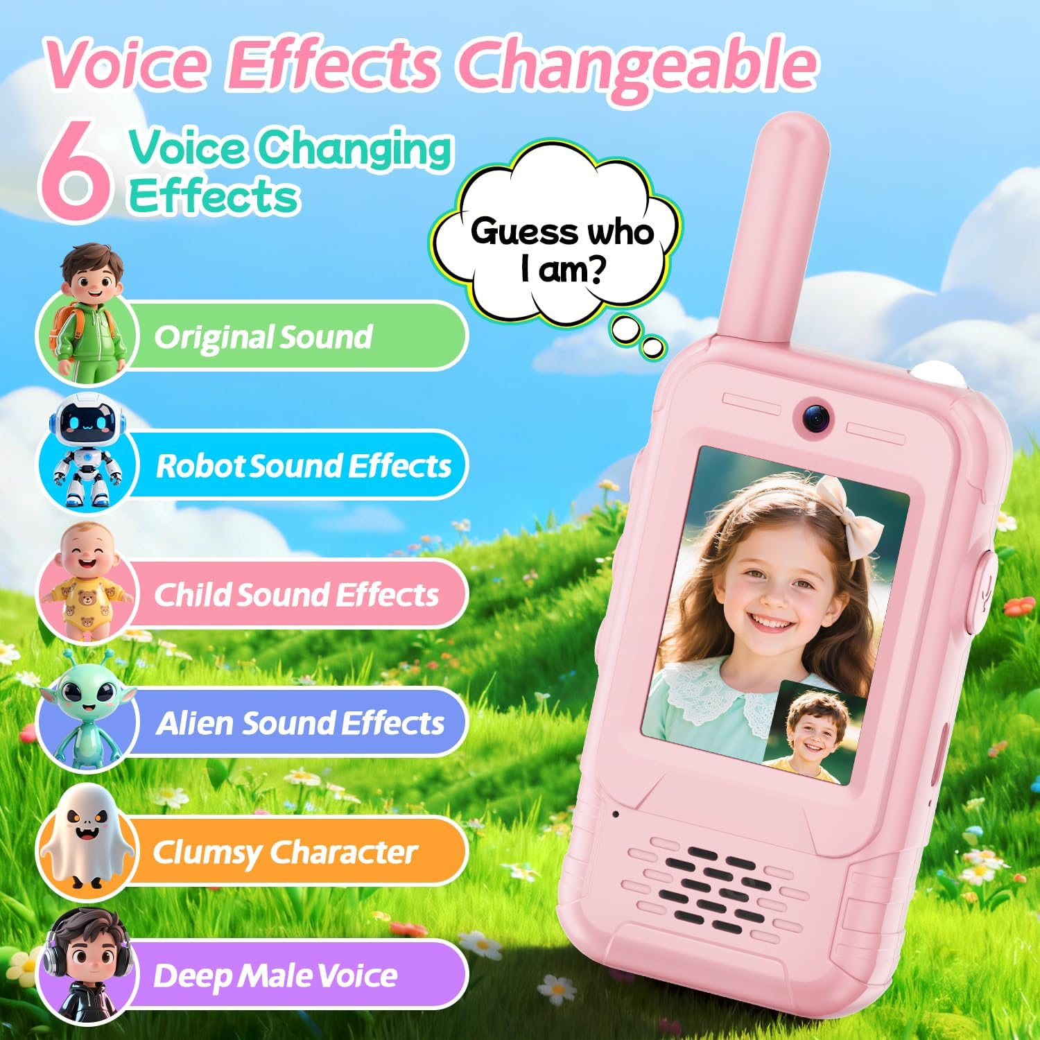 Video Walkie Talkies for Kids, 2 Pack Rechargeable Kids Walkie Talkies Long Range with Flashlight Outdoor Christmas Birthday Toddler Toys Gifts for 3-12 Year Old Boys Girls for Outside, Camping Travel - Image 6