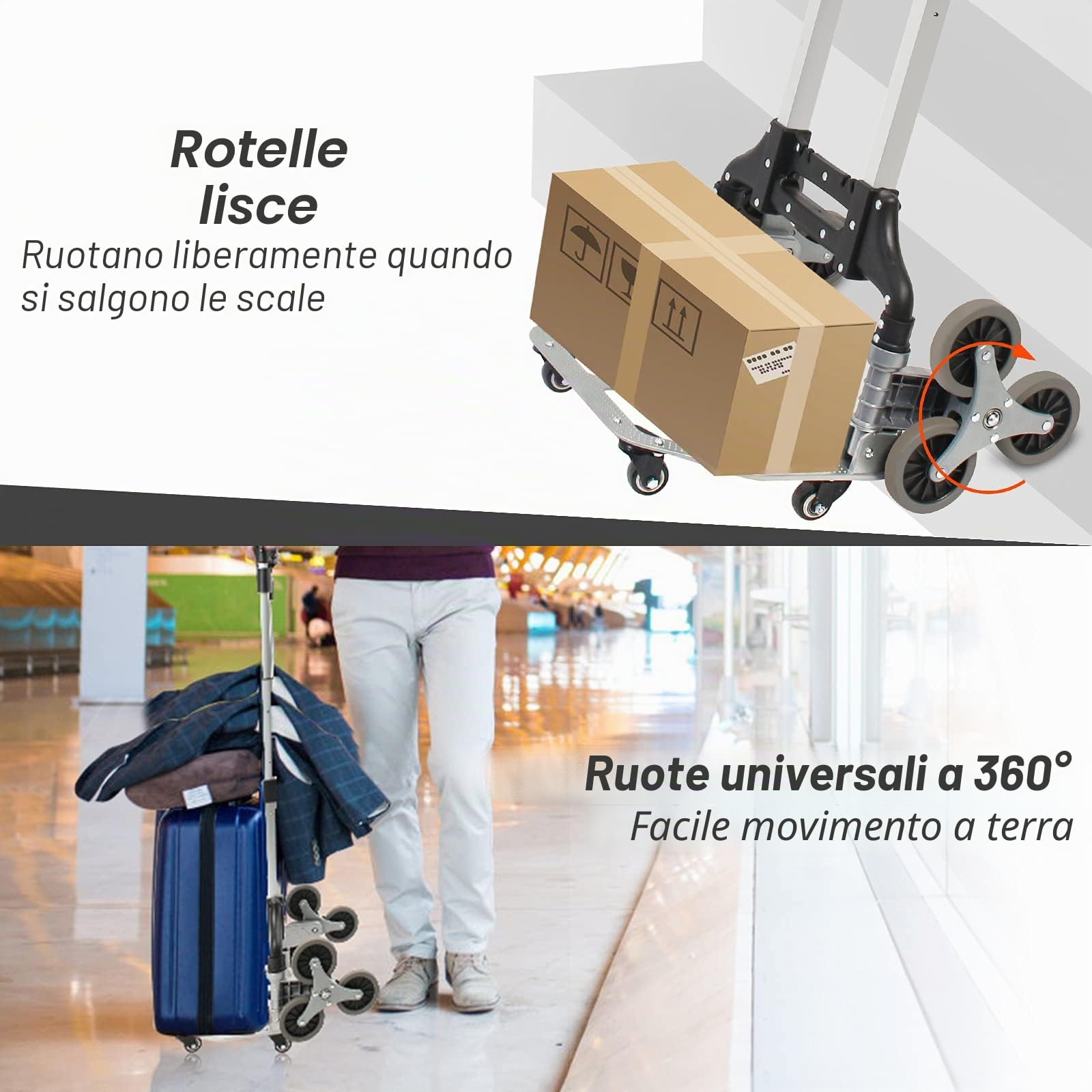 Todeco Carrello Trasporto Alluminio 80kg 10 Ruote Pieghevole | Corde espansione altezza regolabile, 4 ruote universali 360°, trasporto carico logistica giardino, leggero resistente
