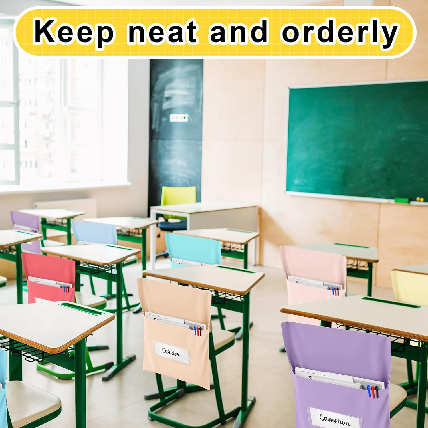 24 Pcs Chair Pockets for Classroom Chairback Pocket Chart 14 x 18 Inch Desk Organizer Pocket Chair Bag for Seat Kindergarten School Classroom (Pastel,Classic)