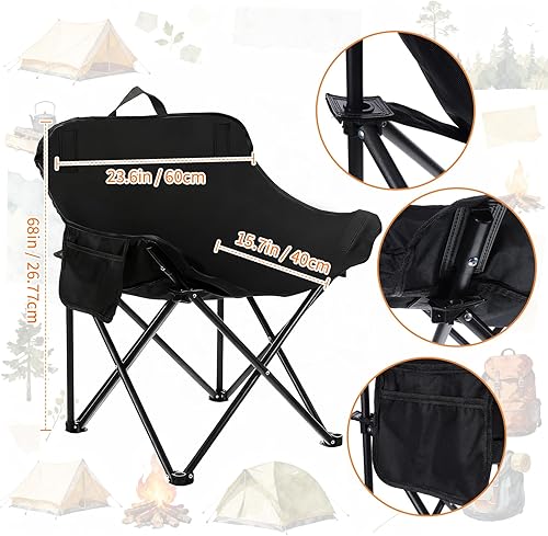 Miniatura 3 de Paquete de 2 sillas plegables portátiles ultraligeras para acampar y 2 taburetes plegables con bolsa de transporte para senderismo al aire libre,