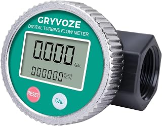 GRYVOZE 1 Inch PP Digital Turbine Flow Meter 2.6-26 GPM Waterproof Inline NPT for Diesel, Water, Chemicals, Urea & More