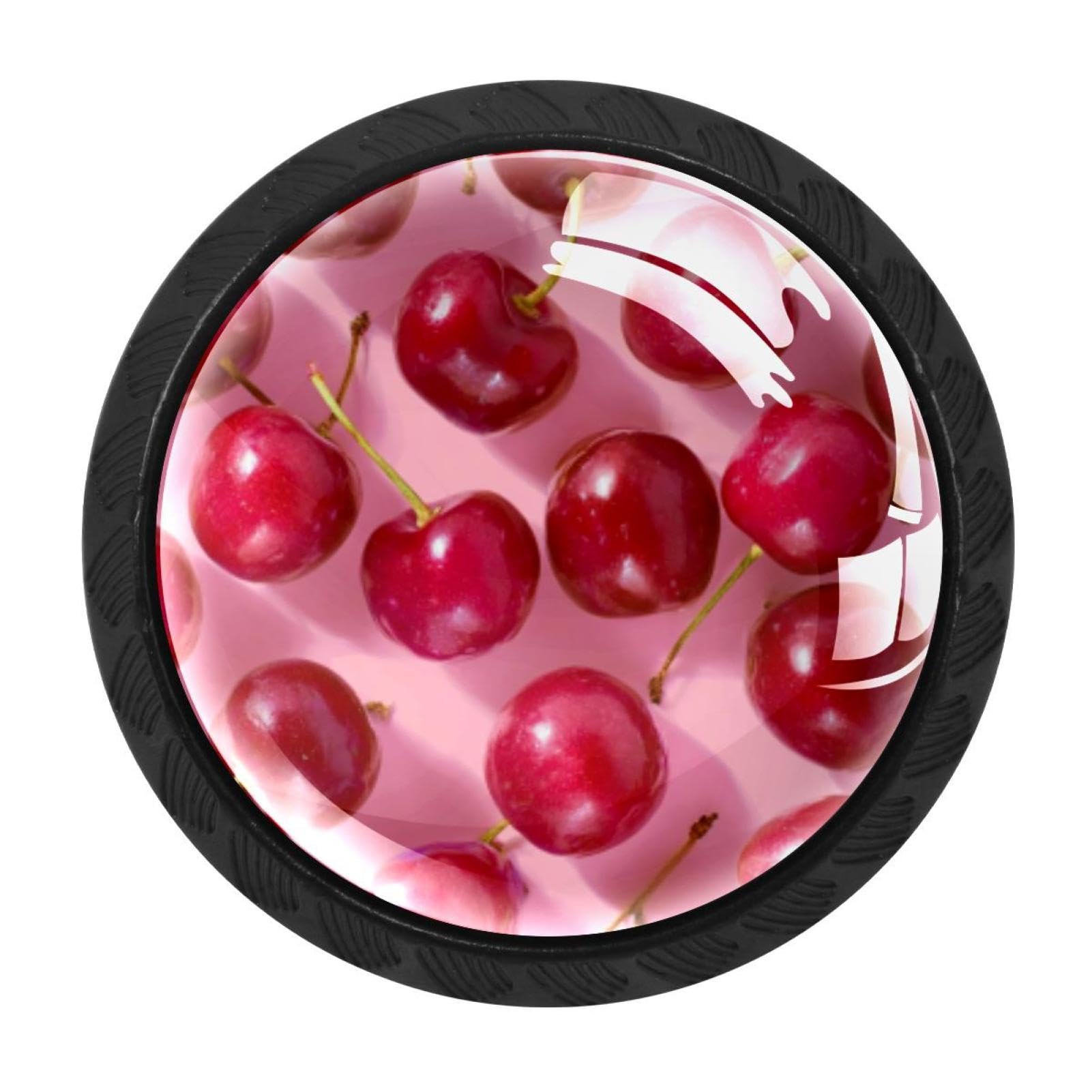 CHENZZZZ 4 Pack Cherry Pink Seamless Fruit (1) Dresser Drawer Cabinet Knobs Round Crystal Glass Knobs Pulls Handles for Kitchen Wardrobe Cupboard Door Hardware