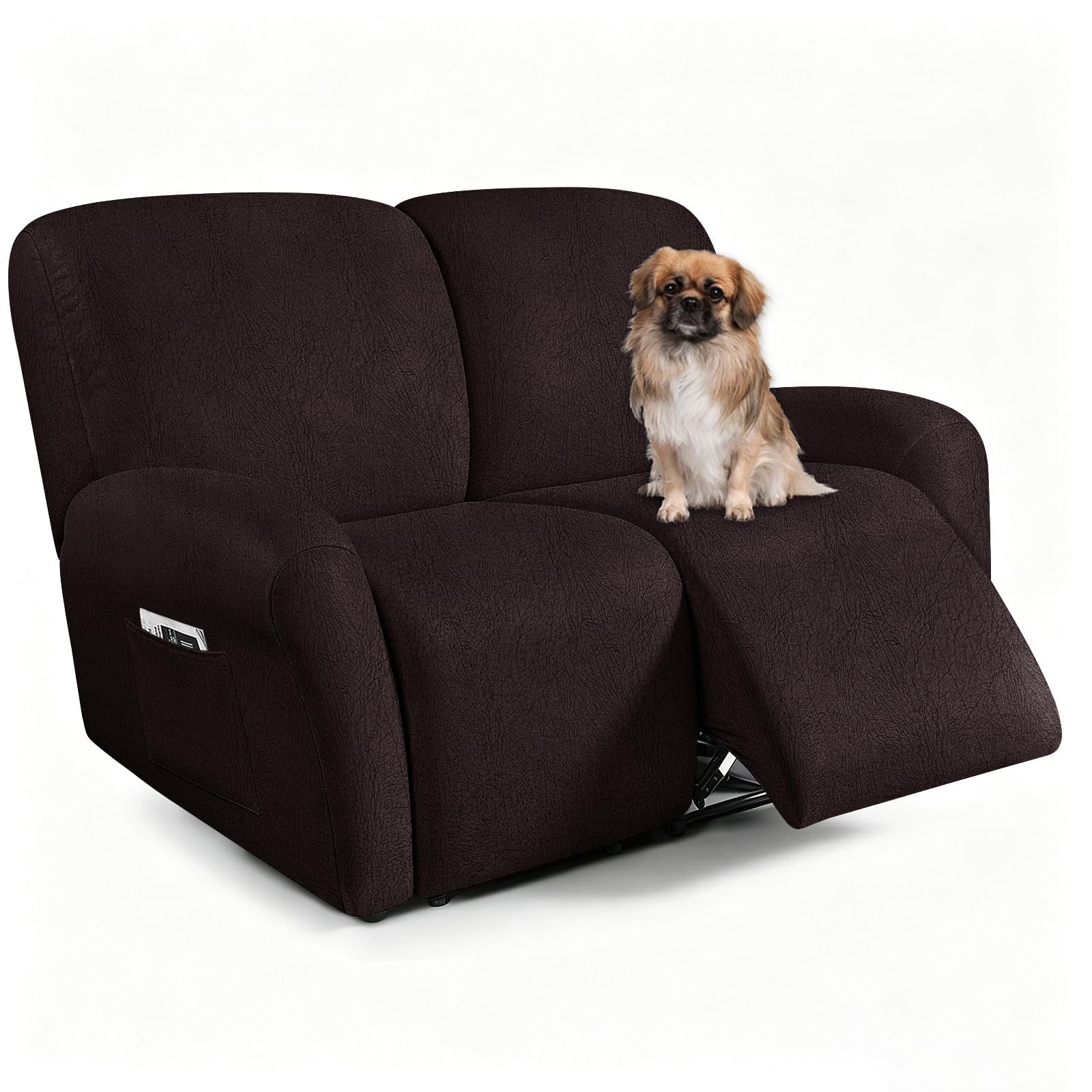 ANARACHON Leather Look Loveseat Recliner Covers Stay in Place 6-Piece Recliner Sofa Slipcover 2 Seater Reclining Couch Cover Furniture Protector Washable (Recliner Loveseat,256Chocolate)