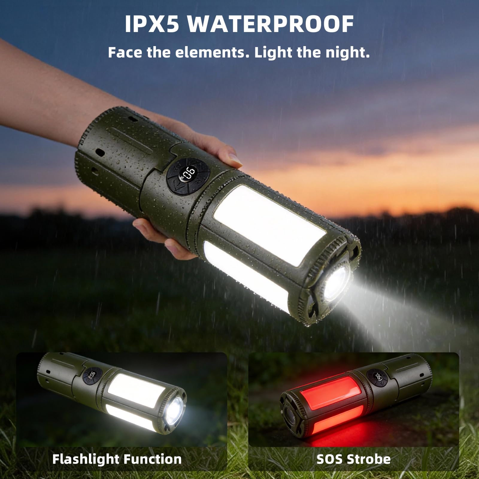 aiGear Lampes de camping télescopiques, lampes de camping rechargeables avec support 14 000 mAh, lanternes de camping pliables, lampes de poche portables IPX5 étanches pour camping, randonnée, pêche