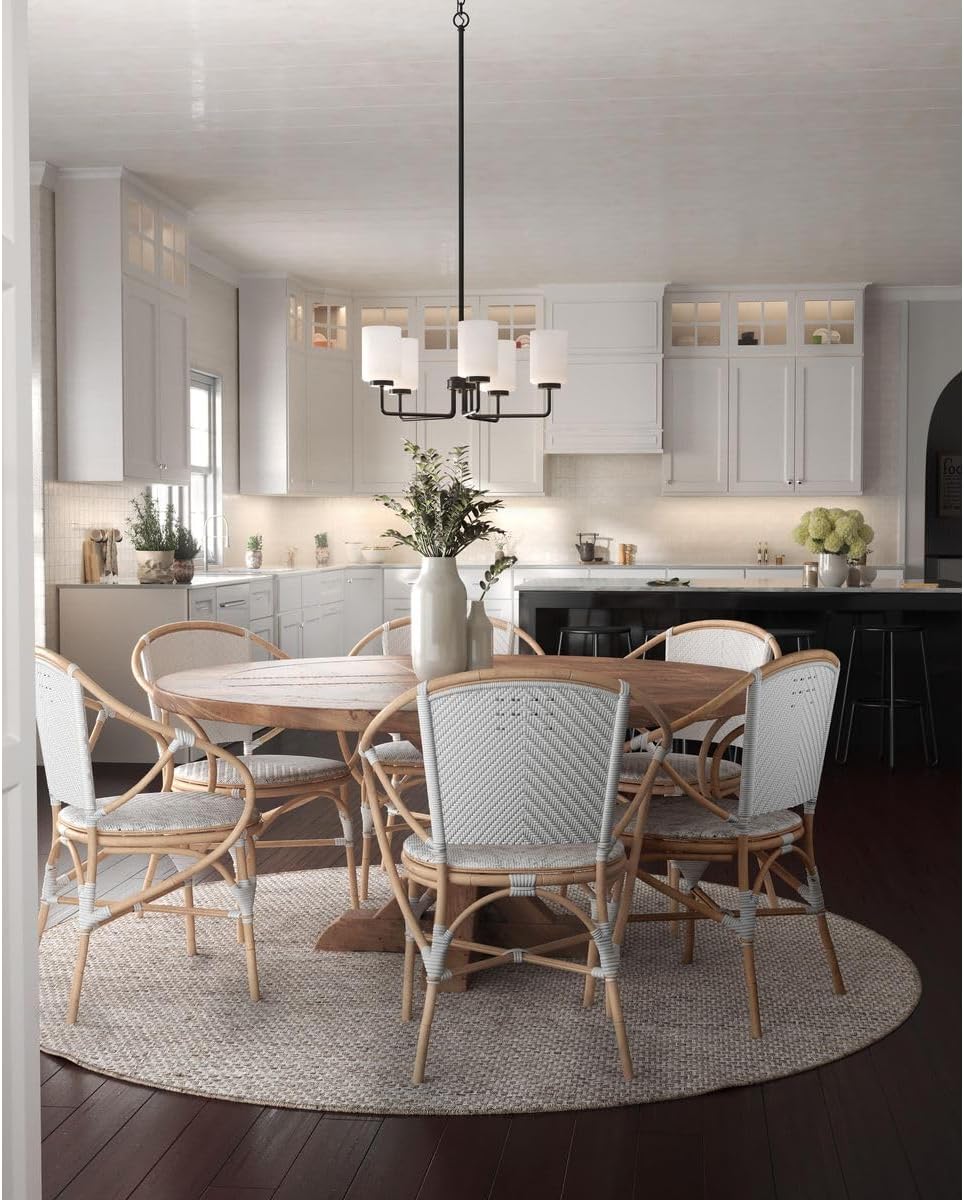 Progress Lighting Merry Collection Five-Light Chandelier, Transitional Hanging Ceiling Light Fixture for Dining Rooms, Foyers, Etched Glass, Matte Black