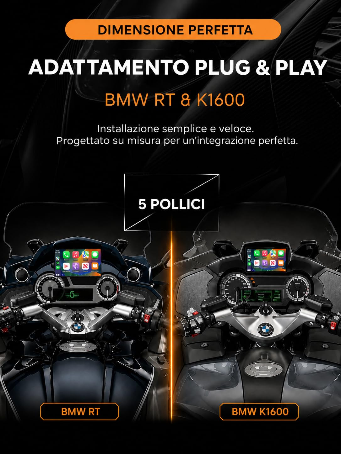 Kraft 5 - Schermo Carplay per moto BMW RT/K16, CarPlay e Android Auto, Plug & Play