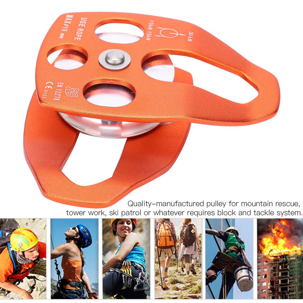 QANYEGN 30KN Large Single Pulley, Climbing Lifting Single Pulley, Bearing Sheave Sliding Side Plate for Rescue Outdoor Rock Climbing Aerial Working (Orange)