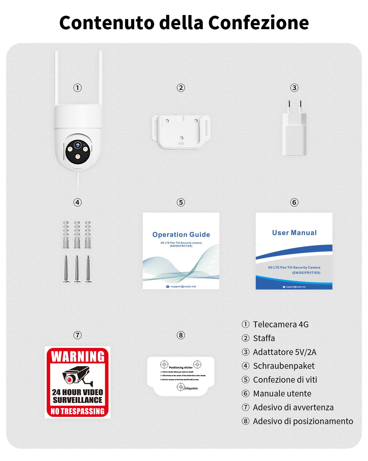 4G LTE Telecamera 24/7 Continua Registrazione con Sim Esterno, 2K Videocamera Sorveglianza PTZ 360°, con AI Rilevamento Umano e Visione Notturna a Colori, Audio Bidirezionale
