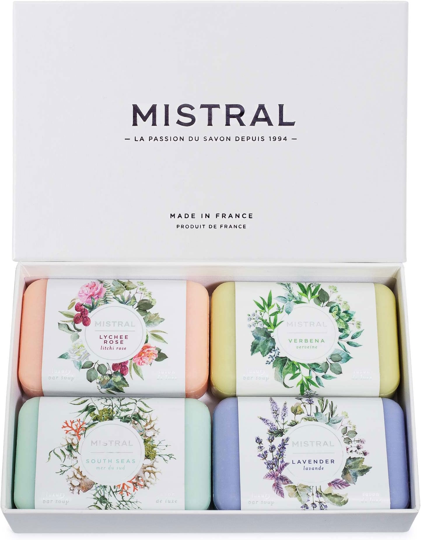 Classic French Bar Soap Assorted Set, 7 oz x 4 Bars | Triple-Milled Luxury Natural Soap with Organic Shea Butter & Olive Oil | Long-Lasting Moisturizing Body Soaps for Women & Men