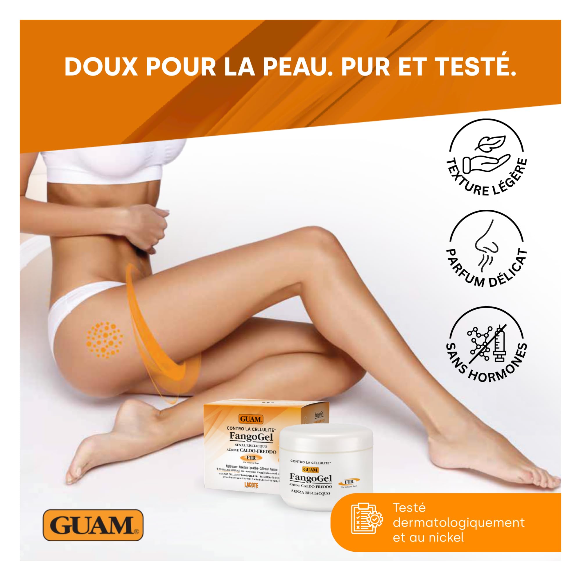 Guam FangoGel Anti-Cellulite Gel aux Algues Marines et Tourmaline 300 ml Action Chaud-Froid Sans Rinçage