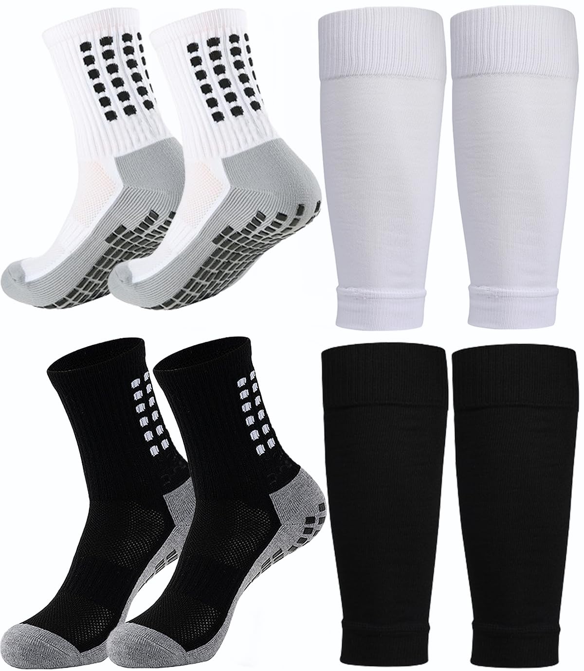 2 Set Kids Grip Soccer Socks and Shin Guard Sleeves for Age 7-14 Years Youth Boys Girls Children Football Basketball Training Matches-image-27