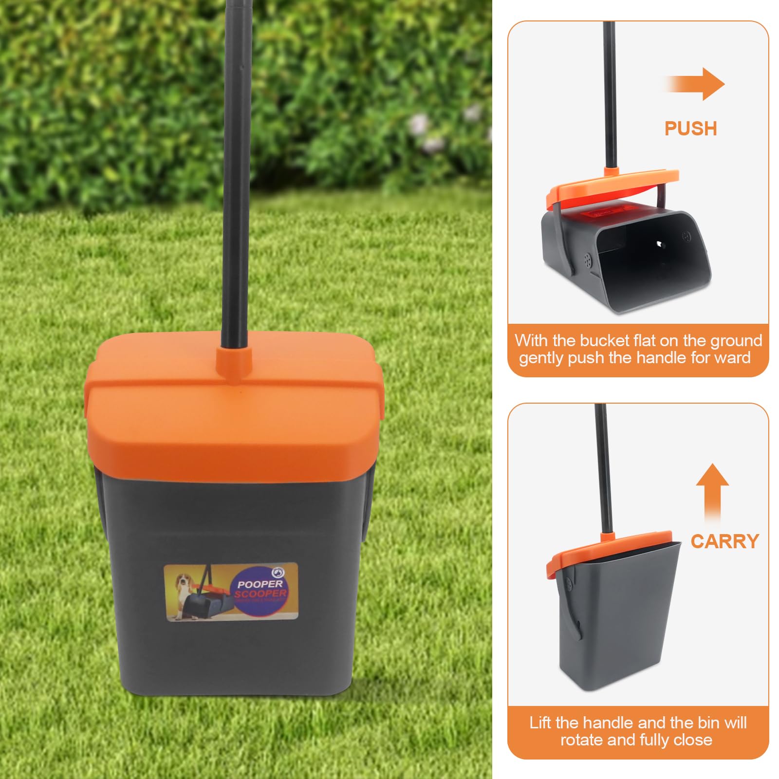 3 Pack Hundekotschaufel und Harke Set, 117CM Länge Griff Pooper Scooper Dreheimer, mit Bring Besenkopf & Abfallbeuteln, Hundekotschaufel für Große, mittelgroße und Kleine Hunde, Hof, Hundehütte