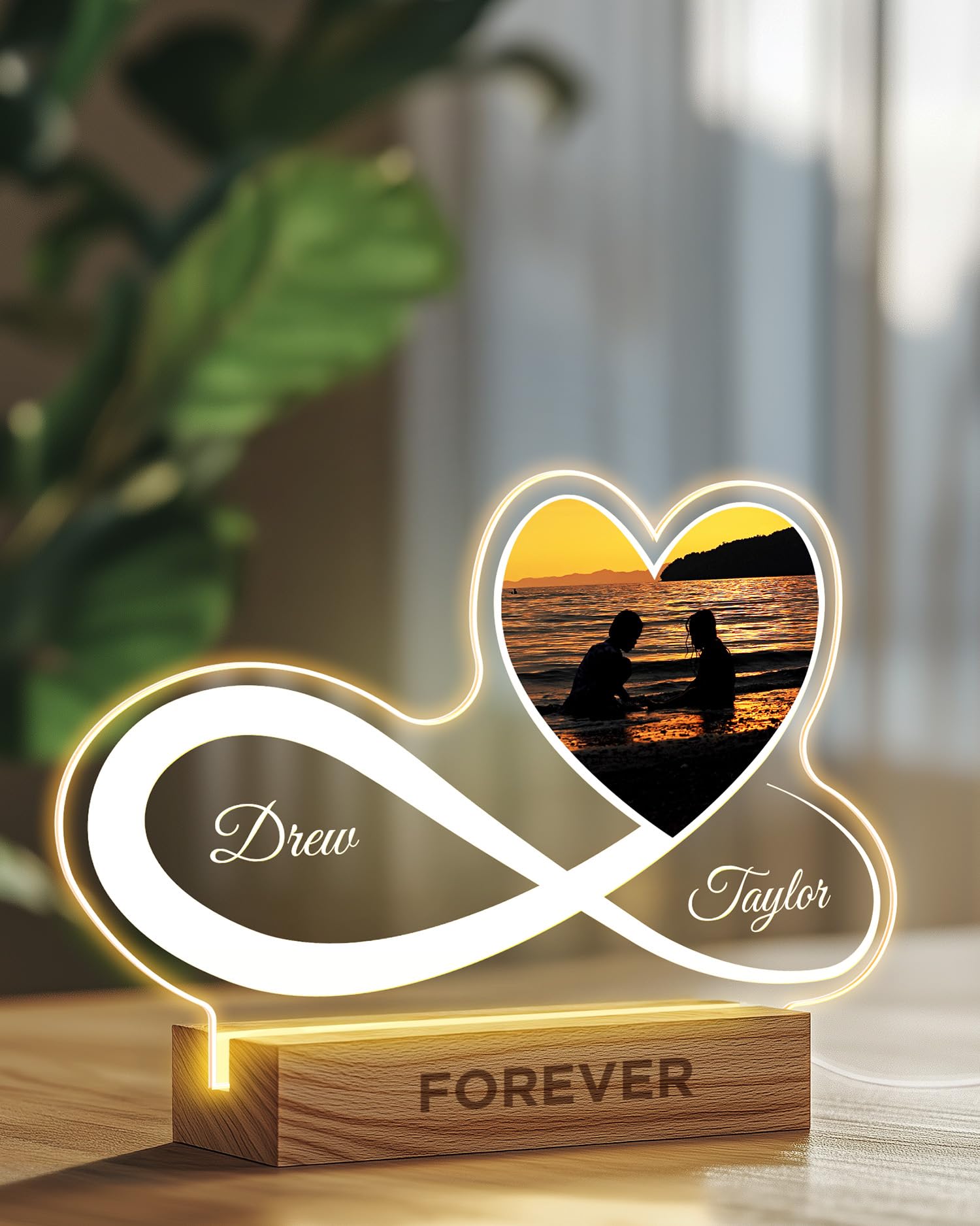 Lámpara LED Personalizada Para Papá – Base De Madera Con Mensaje 'Te Queremos Hasta El Infinito'