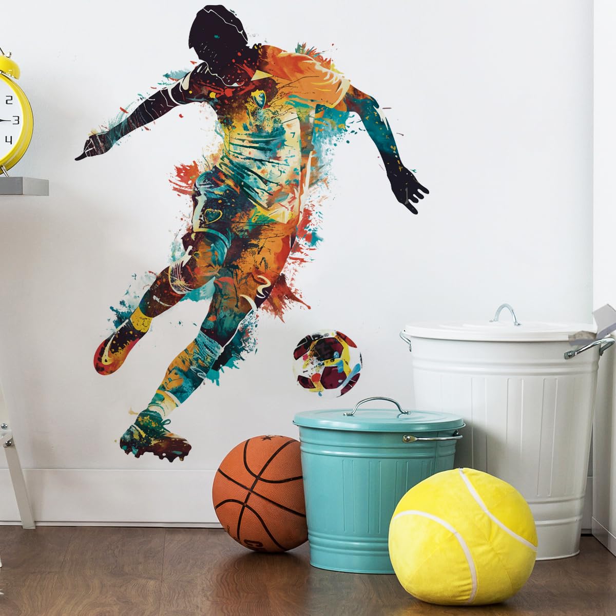Runtoo Soccer Player Wall Decal for Boys Bedroom Sports Soccer Goal Wall Art Stickers Peel and Stick Poster Teens Room Decor
