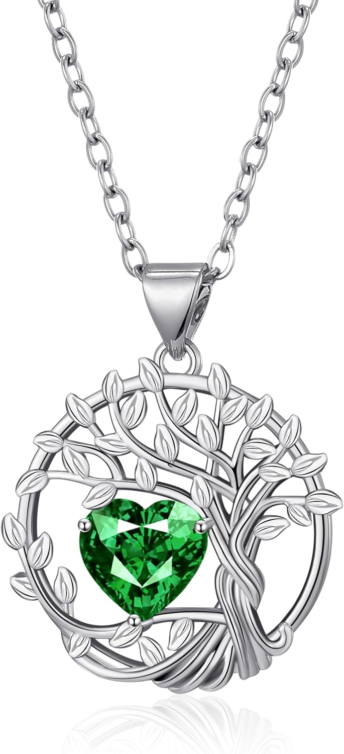 Tree of Life Birthstone Necklace for Women Garnet Necklace January/February/March/April/May Birthstone Necklace Anniversary Birthday Christmas Jewelry Gifts for Mom Wife Sister
