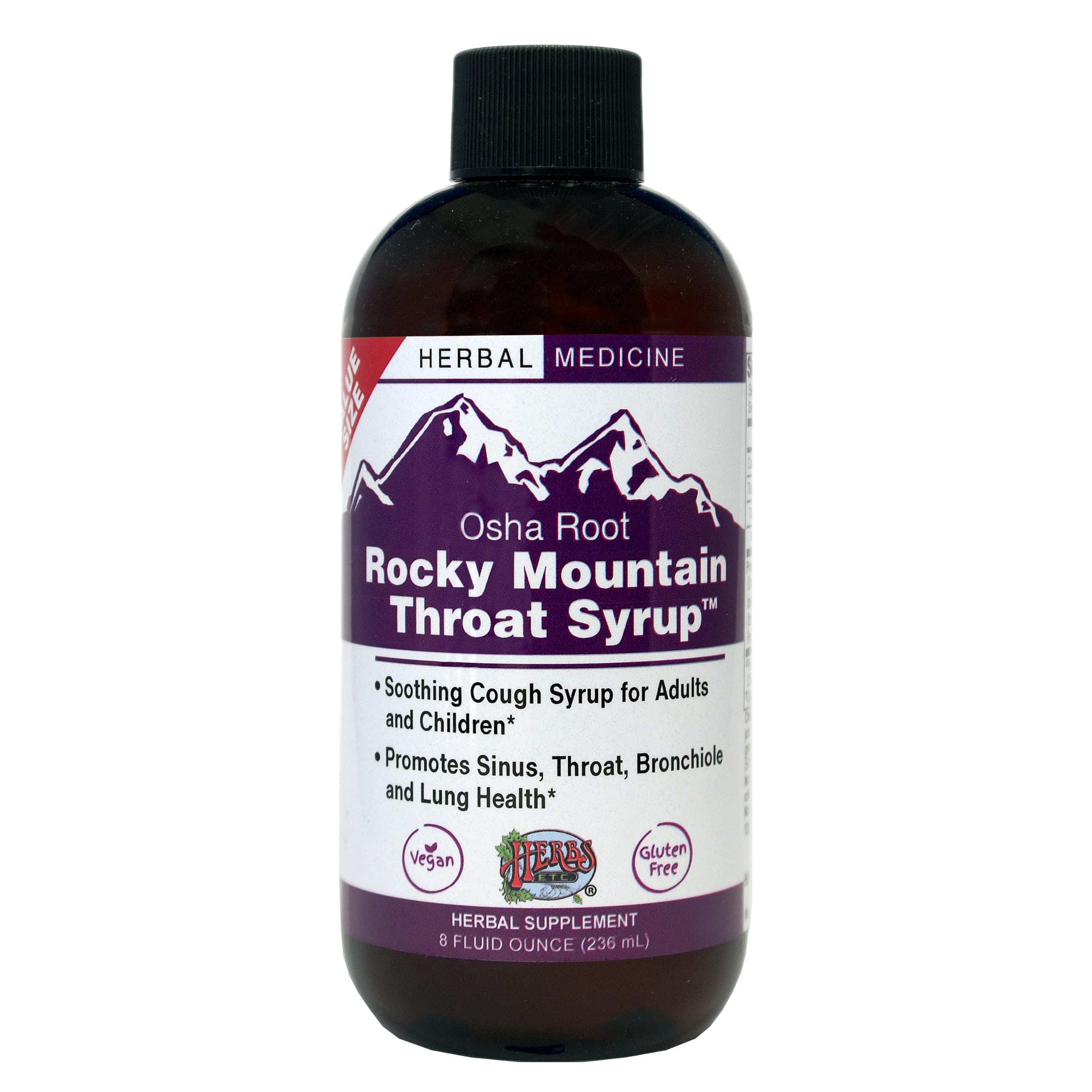 Herbs Etc. Rocky Mountain Throat Syrup - Supports Throat Wellness - Soothing Lung Health Support - Supports Sinus, Throat, Bronchiole & Lung Health - Gluten-Free & Vegan - 8 fl oz