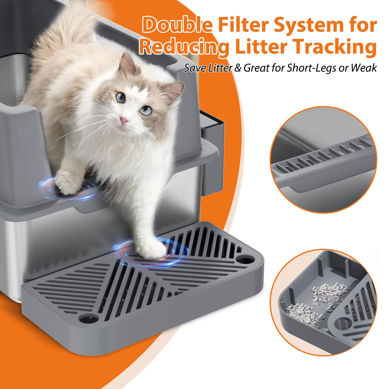 Stainless Steel Litter Box with Lid, XL Metal Cat Litter Box with Removable High Sided Enclosed, Foot Pedal & Scoop & Litter Mat for Big Cats, Anti-Urine Leakage, Non-Stick Bottom, Easy Cleaning - image 3