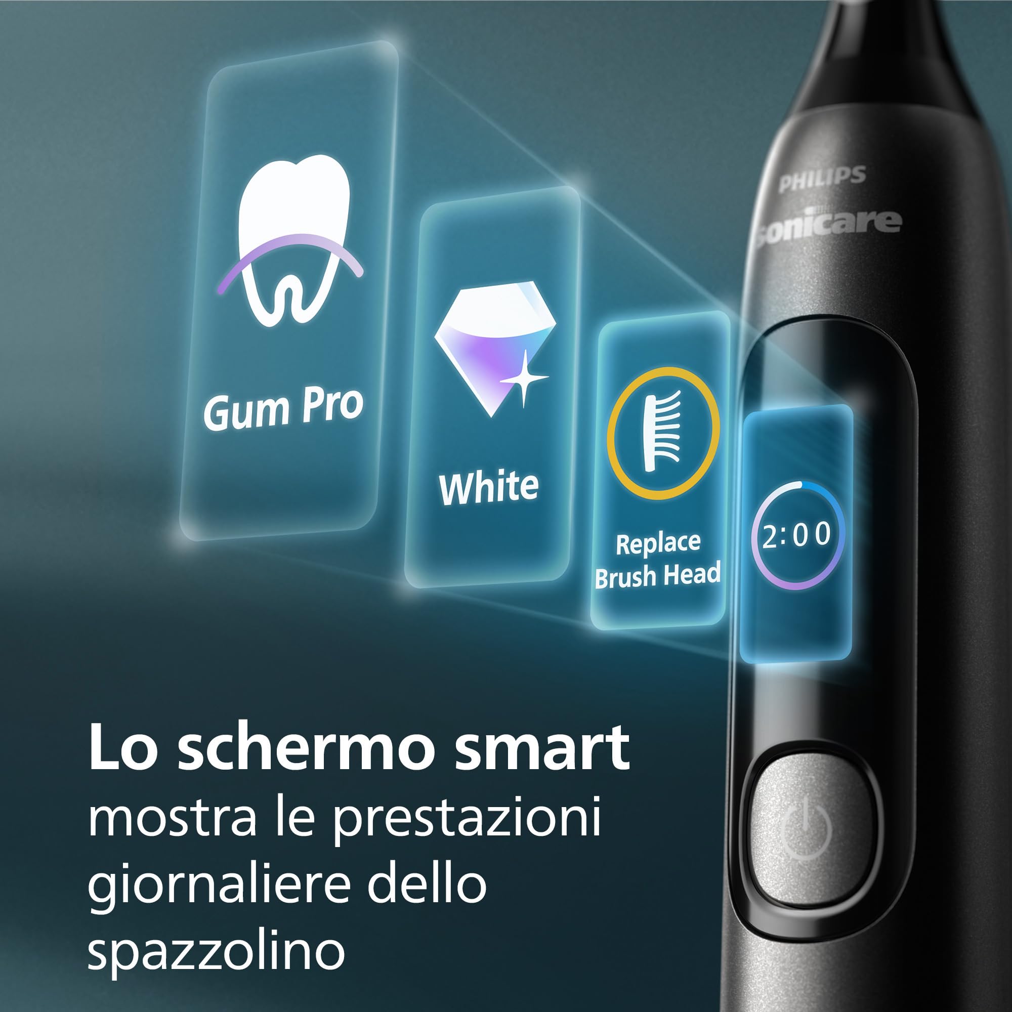 Philips Sonicare AdvancedClean Limited Edition, Spazzolino elettrico - schermo smart, sensore di pressione, promemoria sostituzione testina, 5 modalità di spazzolamento e SmarTimer, nero, HX3792/11