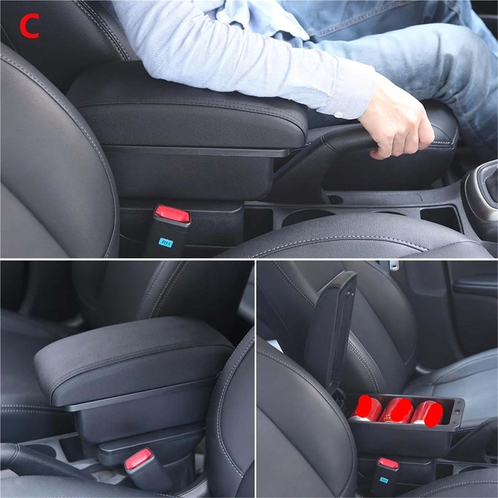 Bandeja de Silicona para Consola Compatible con Suzuki SX4, reposabrazos, piezas interiores, caja de reposabrazos para coche, piezas de modernización, caja de almacenamiento(C1 Black red NO USB)