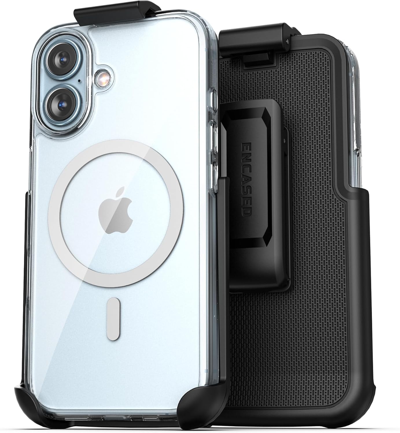Encased Belt Case Compatible with iPhone 16, Magnetic Cover with Belt Clip Phone Holster, Compatible with MagSafe (Crystal Clear)
