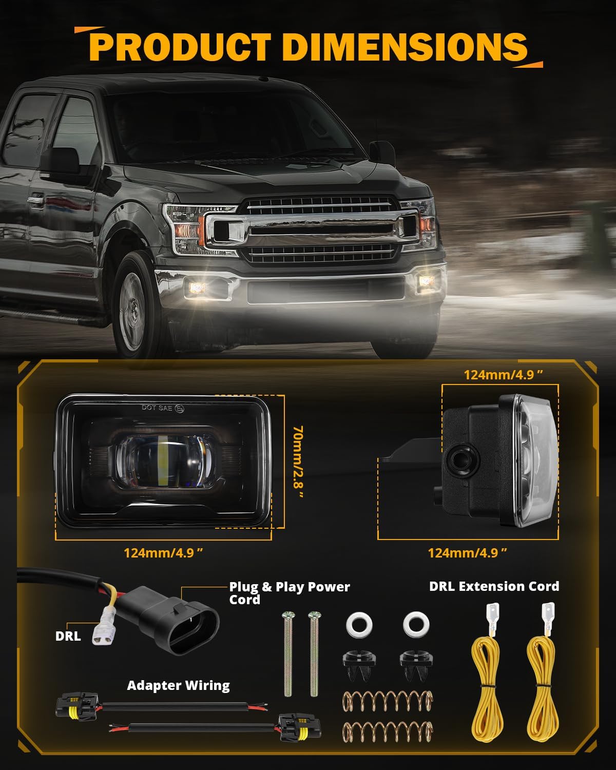 Auxbeam LED Fog Lights with Amber Ambient Halo DRL for Ford F150 2015-2020, F250 F350 F450 F550 Super Duty 2017-2019, DOT Approved 4 Inch LED Fog Light Bumper Driving Fog Lamps 1 Pair, Black