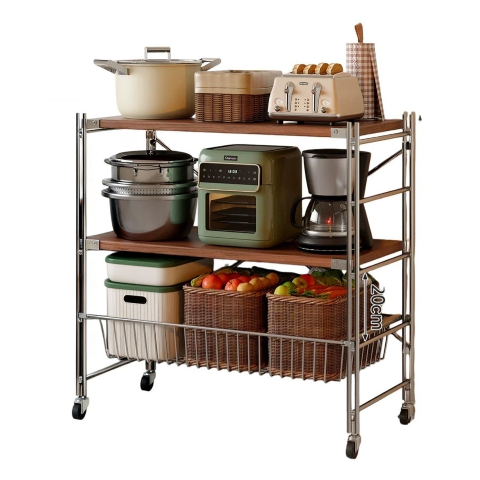Pranzo Carrello multiuso con rotelle for cucina, mobile a più livelli