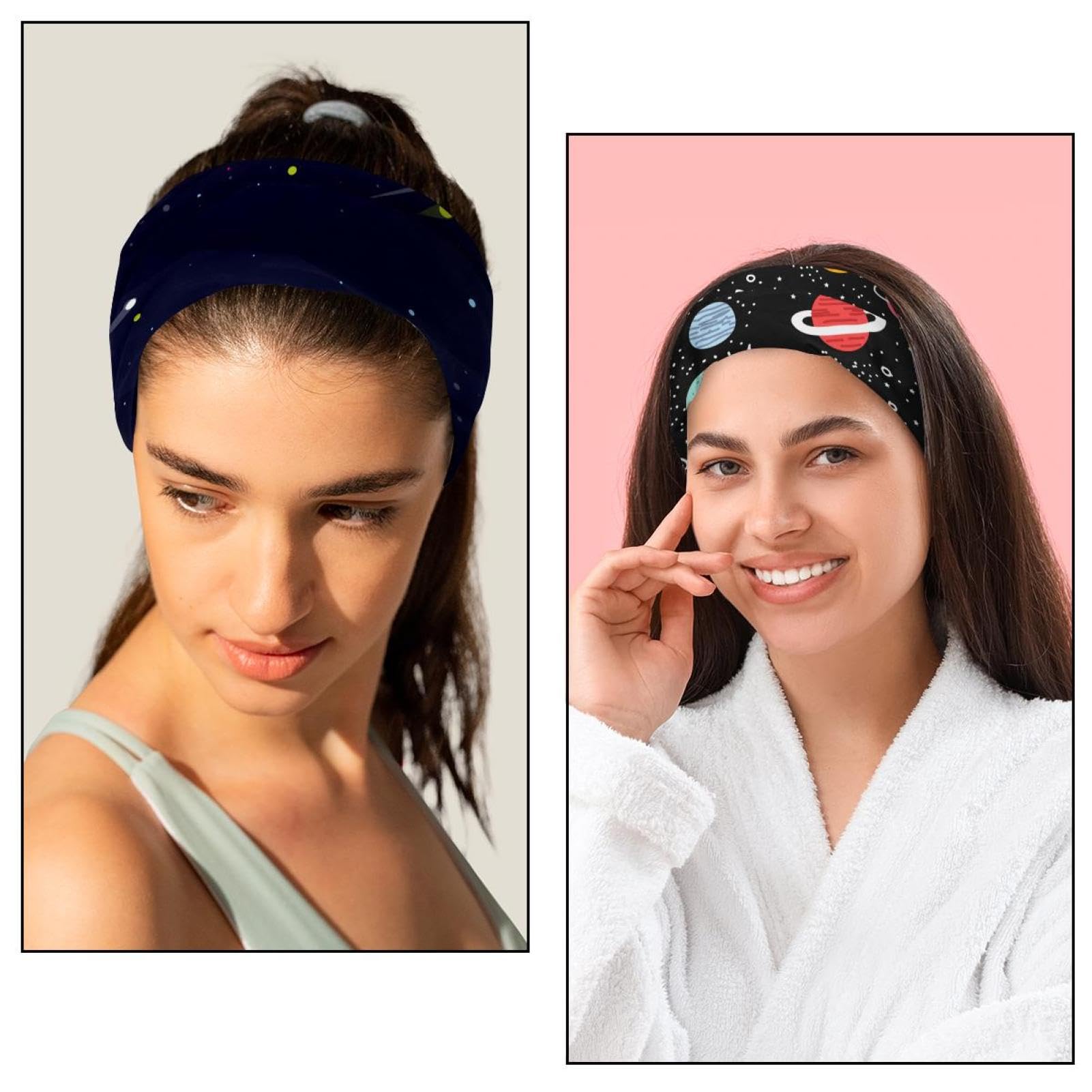Lot de 6 bandeaux larges pour femme - Turban antidérapant - Élastiques - Pour yoga, sueur, sport, entraînement
